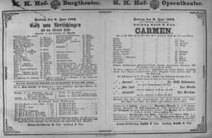 Theaterzettel (Oper und Burgtheater in Wien) 18820609 Seite: 1