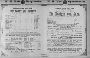Theaterzettel (Oper und Burgtheater in Wien) 18820611 Seite: 1