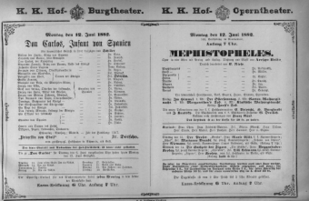 Theaterzettel (Oper und Burgtheater in Wien) 18820612 Seite: 1