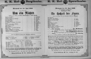 Theaterzettel (Oper und Burgtheater in Wien) 18820614 Seite: 1