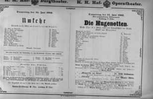 Theaterzettel (Oper und Burgtheater in Wien) 18820615 Seite: 1