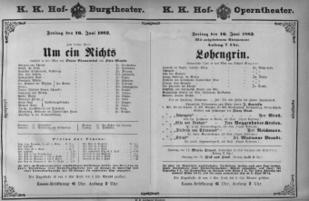 Theaterzettel (Oper und Burgtheater in Wien) 18820616 Seite: 1