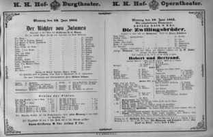 Theaterzettel (Oper und Burgtheater in Wien) 18820619 Seite: 1