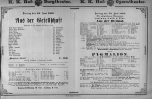 Theaterzettel (Oper und Burgtheater in Wien) 18820623 Seite: 1