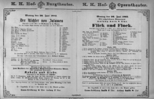 Theaterzettel (Oper und Burgtheater in Wien) 18820626 Seite: 1