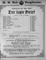 Theaterzettel (Oper und Burgtheater in Wien) 18820627 Seite: 1