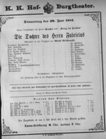 Theaterzettel (Oper und Burgtheater in Wien) 18820629 Seite: 1