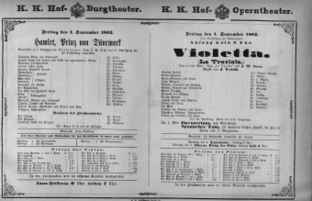Theaterzettel (Oper und Burgtheater in Wien) 18820901 Seite: 1