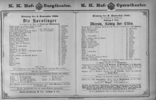 Theaterzettel (Oper und Burgtheater in Wien) 18820903 Seite: 1