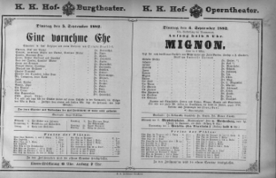 Theaterzettel (Oper und Burgtheater in Wien) 18820905 Seite: 1