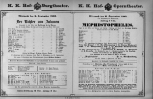 Theaterzettel (Oper und Burgtheater in Wien) 18820906 Seite: 1