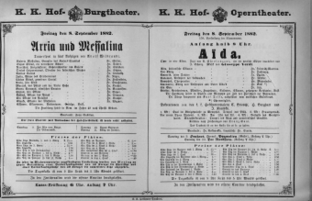Theaterzettel (Oper und Burgtheater in Wien) 18820908 Seite: 1