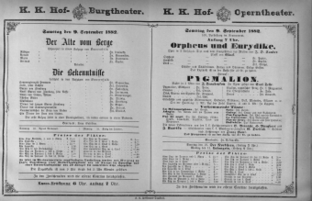 Theaterzettel (Oper und Burgtheater in Wien) 18820909 Seite: 1