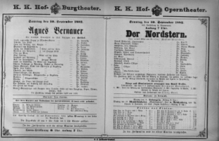 Theaterzettel (Oper und Burgtheater in Wien) 18820910 Seite: 1