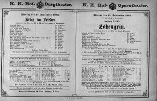 Theaterzettel (Oper und Burgtheater in Wien) 18820911 Seite: 1