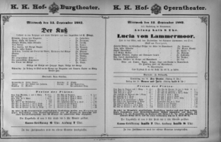 Theaterzettel (Oper und Burgtheater in Wien) 18820913 Seite: 1