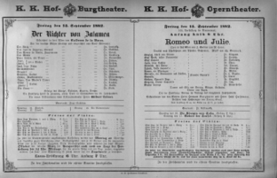 Theaterzettel (Oper und Burgtheater in Wien) 18820915 Seite: 1