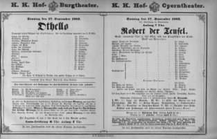Theaterzettel (Oper und Burgtheater in Wien) 18820917 Seite: 1