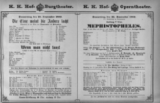 Theaterzettel (Oper und Burgtheater in Wien) 18820921 Seite: 1