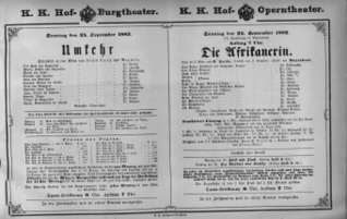 Theaterzettel (Oper und Burgtheater in Wien) 18820924 Seite: 1