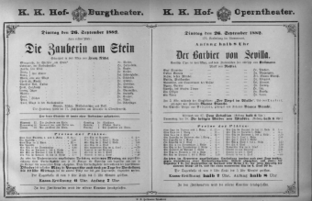 Theaterzettel (Oper und Burgtheater in Wien) 18820926 Seite: 1