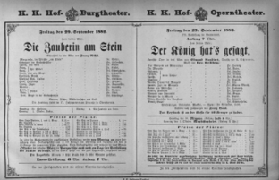 Theaterzettel (Oper und Burgtheater in Wien) 18820929 Seite: 1