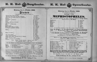 Theaterzettel (Oper und Burgtheater in Wien) 18821001 Seite: 1