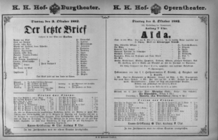 Theaterzettel (Oper und Burgtheater in Wien) 18821003 Seite: 1