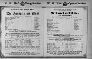 Theaterzettel (Oper und Burgtheater in Wien) 18821005 Seite: 1