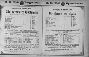 Theaterzettel (Oper und Burgtheater in Wien) 18821006 Seite: 1