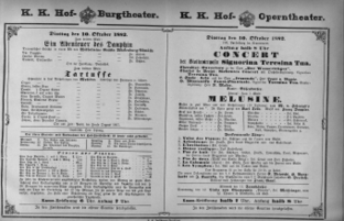 Theaterzettel (Oper und Burgtheater in Wien) 18821010 Seite: 1
