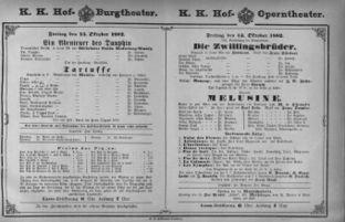 Theaterzettel (Oper und Burgtheater in Wien) 18821013 Seite: 1