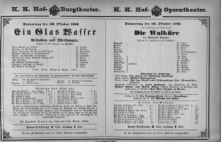 Theaterzettel (Oper und Burgtheater in Wien) 18821019 Seite: 1