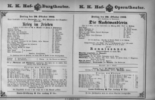 Theaterzettel (Oper und Burgtheater in Wien) 18821020 Seite: 1
