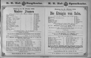 Theaterzettel (Oper und Burgtheater in Wien) 18821021 Seite: 1