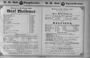 Theaterzettel (Oper und Burgtheater in Wien) 18821022 Seite: 1