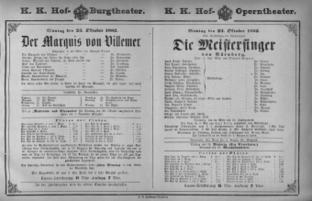 Theaterzettel (Oper und Burgtheater in Wien) 18821023 Seite: 1