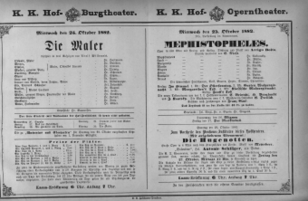 Theaterzettel (Oper und Burgtheater in Wien) 18821025 Seite: 1