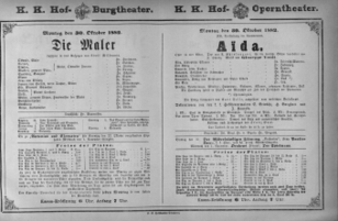 Theaterzettel (Oper und Burgtheater in Wien) 18821030 Seite: 1