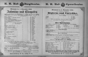 Theaterzettel (Oper und Burgtheater in Wien) 18821101 Seite: 1