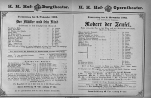 Theaterzettel (Oper und Burgtheater in Wien) 18821102 Seite: 1