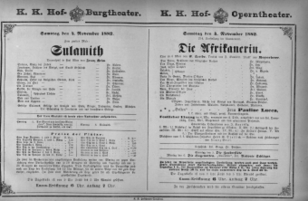 Theaterzettel (Oper und Burgtheater in Wien) 18821104 Seite: 1