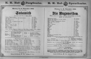 Theaterzettel (Oper und Burgtheater in Wien) 18821106 Seite: 1