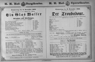 Theaterzettel (Oper und Burgtheater in Wien) 18821109 Seite: 1