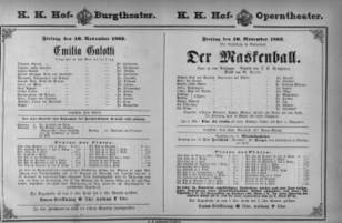 Theaterzettel (Oper und Burgtheater in Wien) 18821110 Seite: 1
