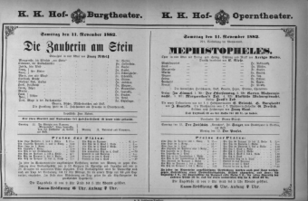 Theaterzettel (Oper und Burgtheater in Wien) 18821111 Seite: 1