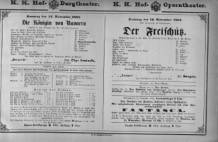 Theaterzettel (Oper und Burgtheater in Wien) 18821112 Seite: 1