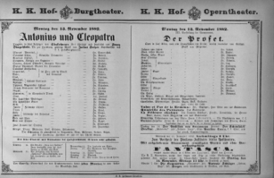 Theaterzettel (Oper und Burgtheater in Wien) 18821113 Seite: 1