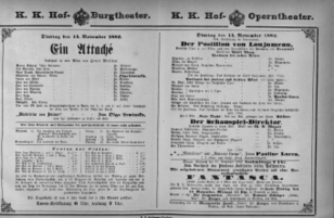 Theaterzettel (Oper und Burgtheater in Wien) 18821114 Seite: 1