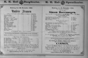Theaterzettel (Oper und Burgtheater in Wien) 18821118 Seite: 1